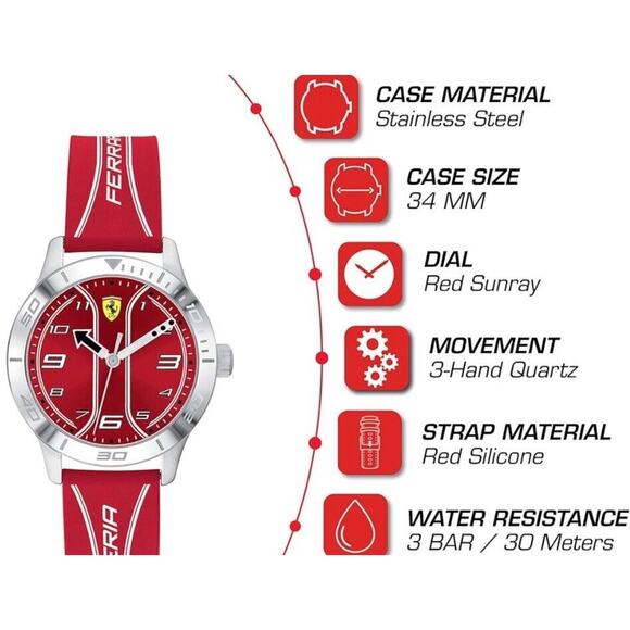 Ferrari Boys Academy Stainless Steel Watch Scuderia 34mm Style Luxury Designer - Picture 4 of 10